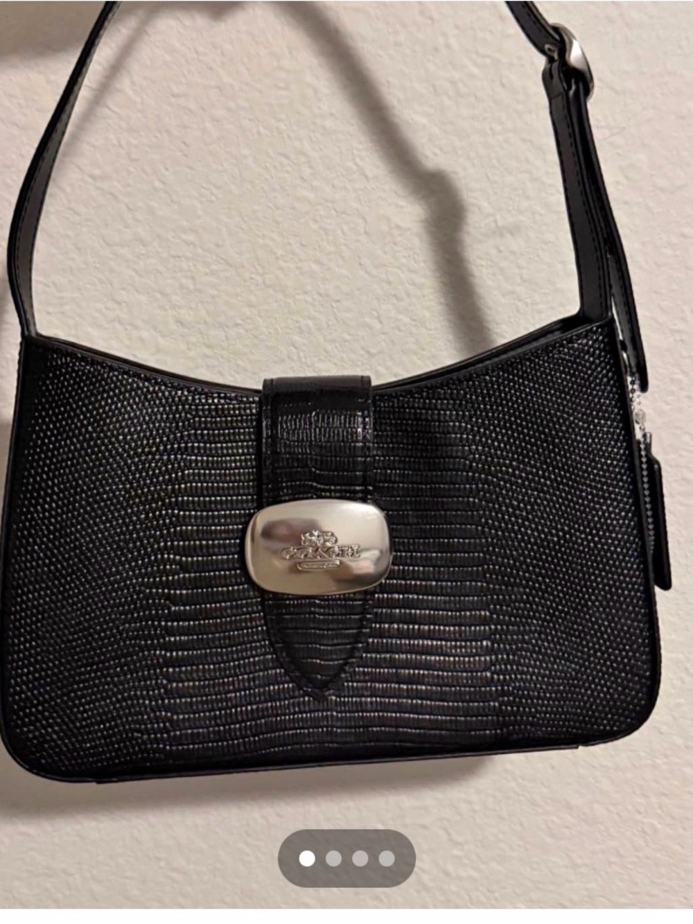 Coach Black Textured Shoulder Bag with Silver Turn-Lock